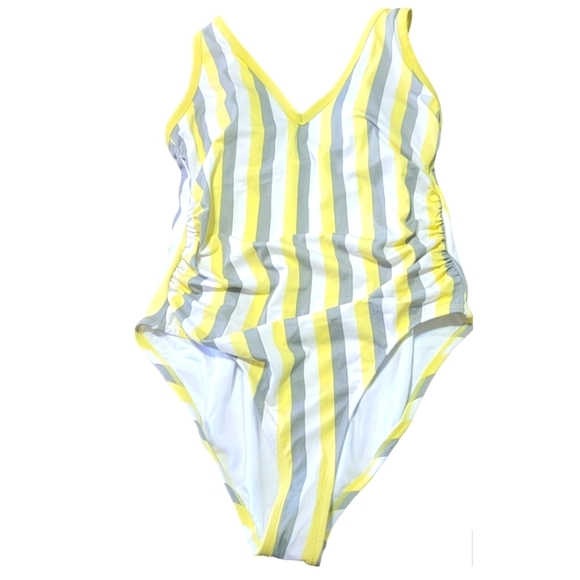 Kona Sol Side Ruched One Piece Striped swimsuit Multi color Size 14W - Picture 1 of 7